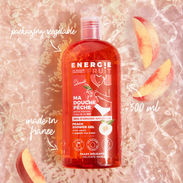 Energie Fruit Gel douche pêche blanche & eau de riz, 500ml | Parashop.com