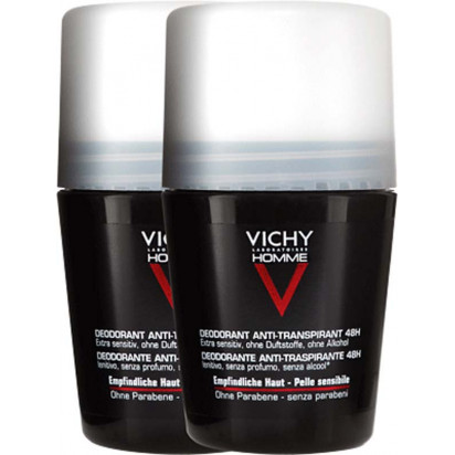 HOMME, Déodorant Peaux Sensibles. Lot de 2 Roll-on 50ml Vichy - Parashop