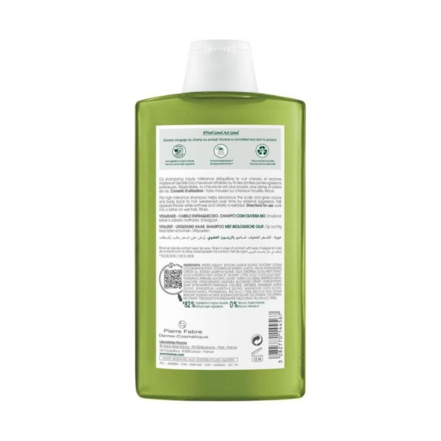 KLORANE VITALITÉ Cheveux Affinés Shampoing à l'Olivier Bio, 400ml | Parashop.com