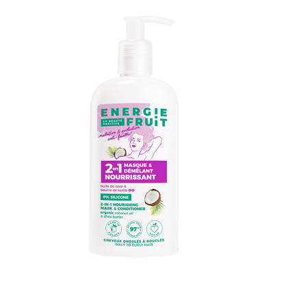 Masque 2-en-1 sans silicone cheveux bouclés coco & beurre de karité bio, 300ml Energie Fruit - Parashop