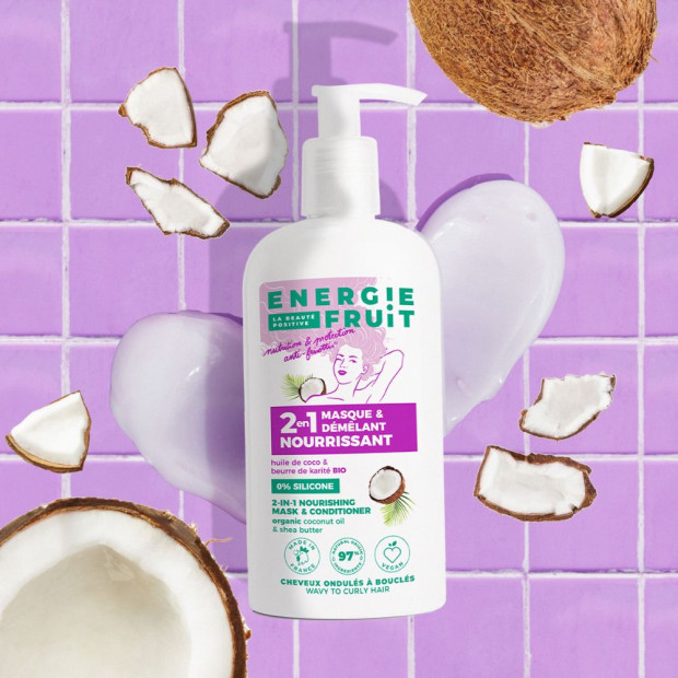 Masque 2-en-1 sans silicone cheveux bouclés coco & beurre de karité bio, 300ml Energie Fruit - Parashop
