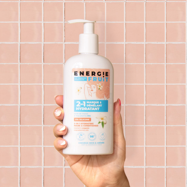 Masque 2-en-1 sans silicone cheveux abîmés monoï & huile de macadamia bio, 300ml Energie Fruit - Parashop