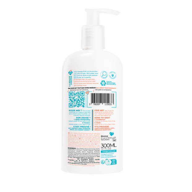 Masque 2-en-1 sans silicone cheveux abîmés monoï & huile de macadamia bio, 300ml Energie Fruit - Parashop
