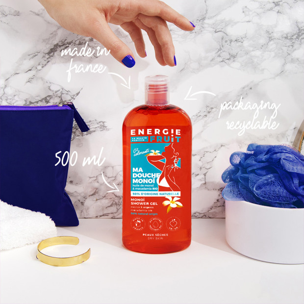 Energie Fruit Gel douche hydratant monoï & huile de macadamia bio 98%, 500ml | Parashop.com